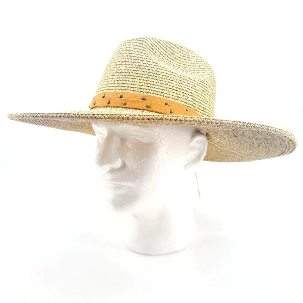 Scala Sun Hat Womens One Size Tan Wide Brim Safari Fedora Straw Beach Resort